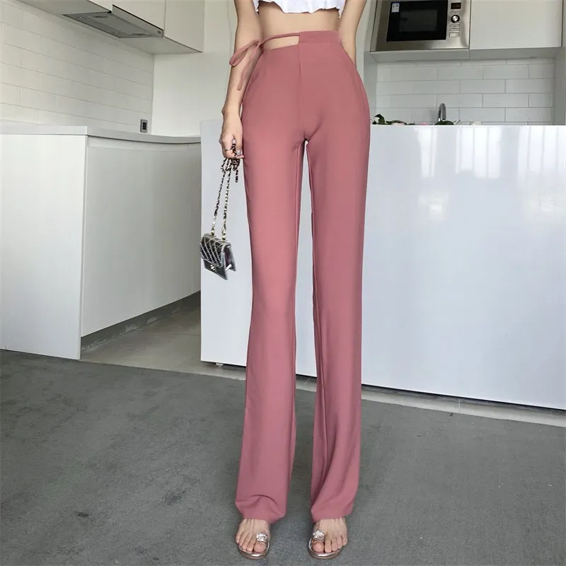 Solid Color Suit Slit Pants High Waist Wide Leg Pants