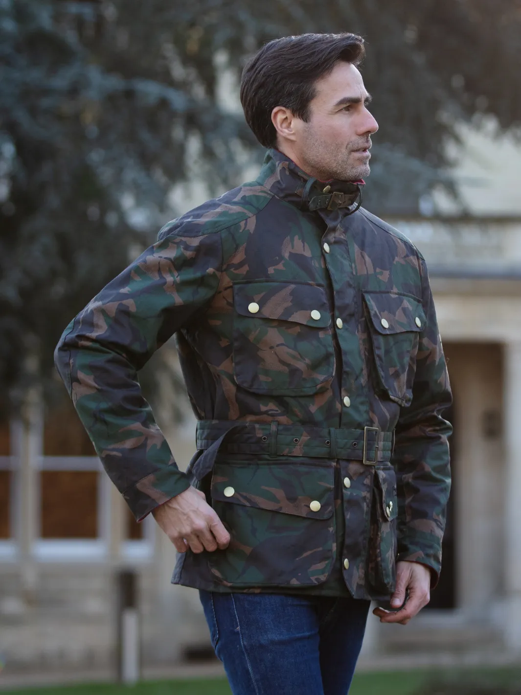 Mens Speed 6 Camo Waxed Biker Jacket - Stylish and Durable Motorcycle Gear