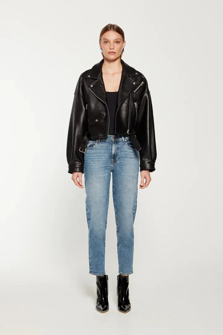 Tanya Cropped Leather Biker Jacket