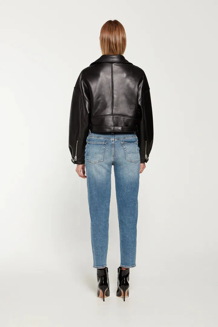 Tanya Cropped Leather Biker Jacket