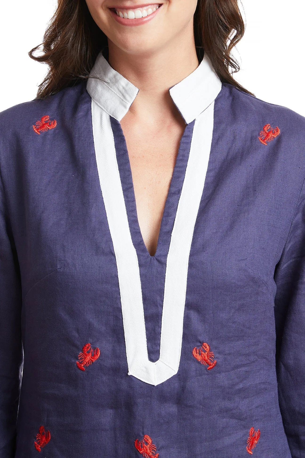 Tunic Dress Navy Linen with Lobster