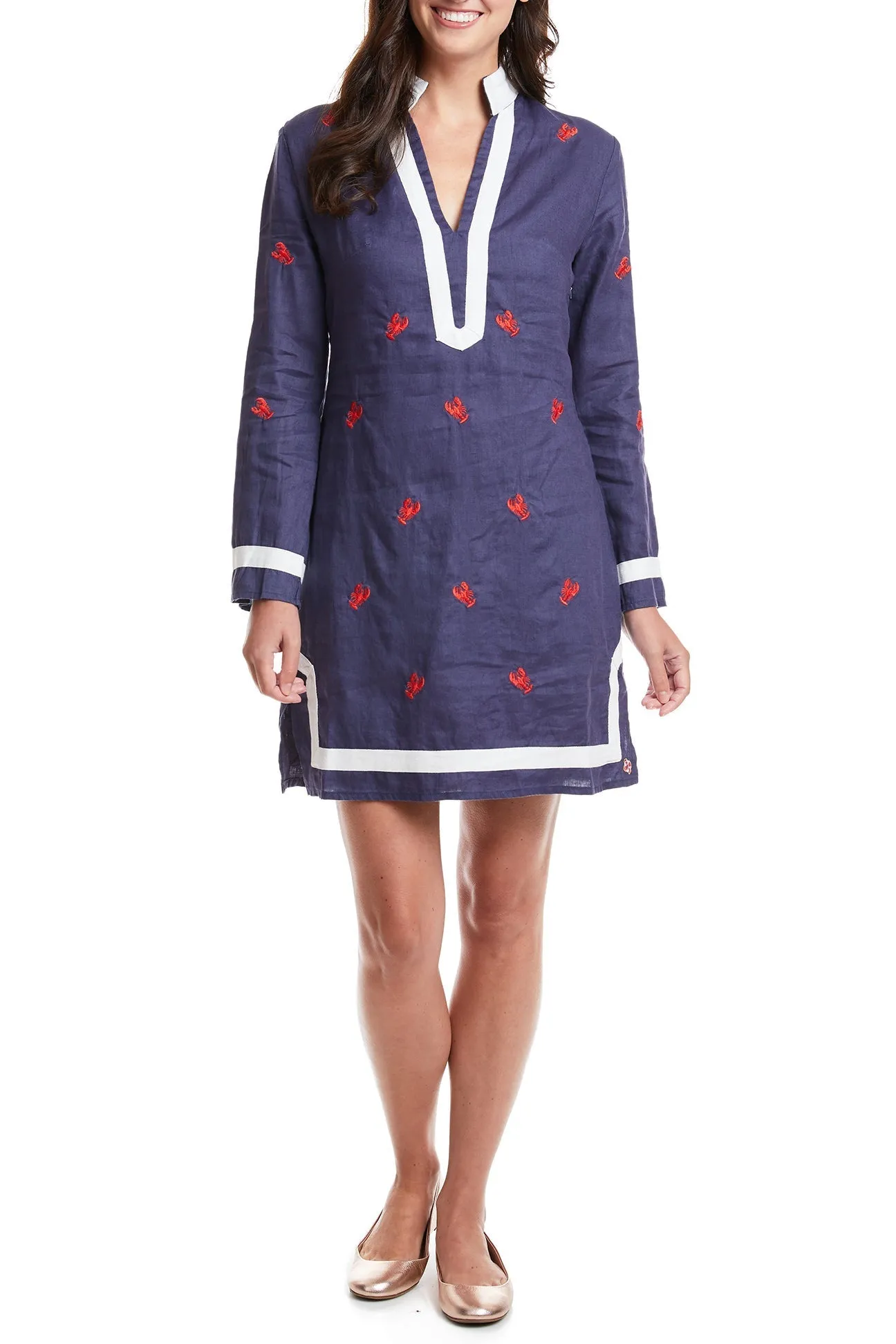 Tunic Dress Navy Linen with Lobster