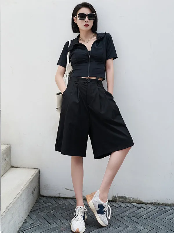 Urban Black Pleated Wide Leg Fifth Pants& Trousers