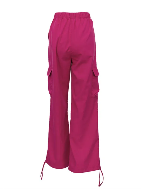 Urban Loose Wide Leg Drawstring Pleated Solid Color Pants