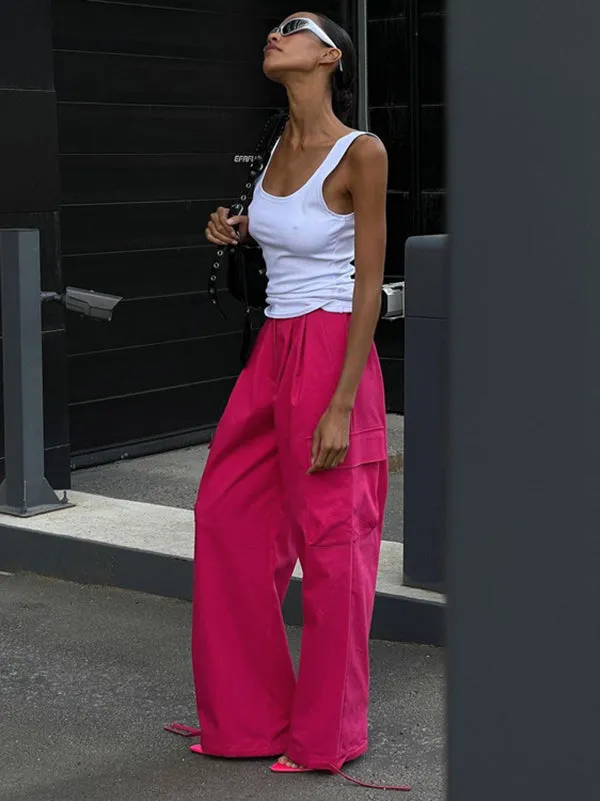 Urban Loose Wide Leg Drawstring Pleated Solid Color Pants