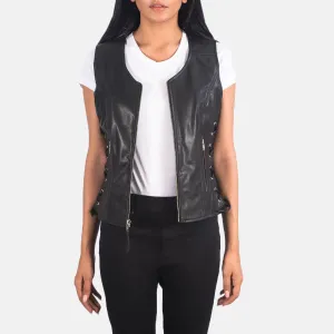 Vanda Black Leather Biker Vest