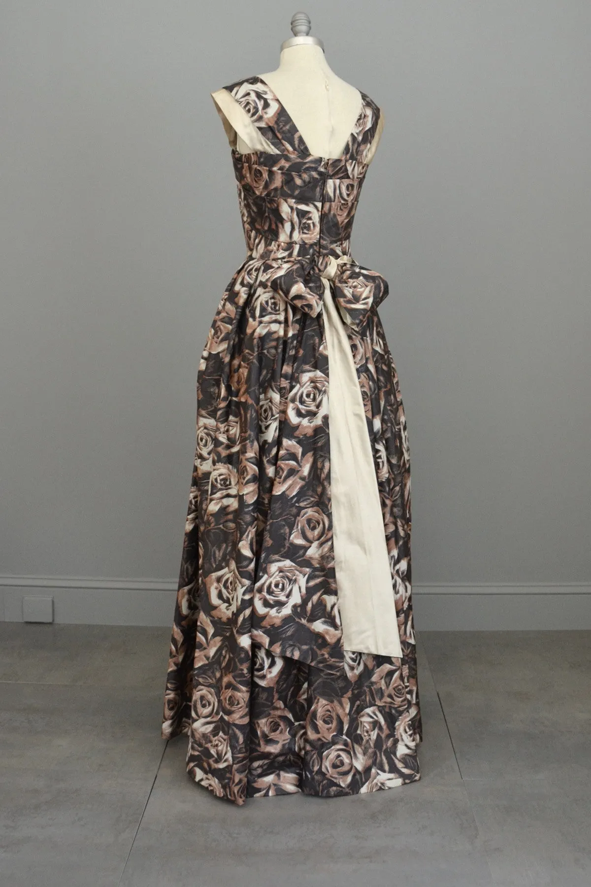 Vintage 1950s Retro Floral Print Evening Gown