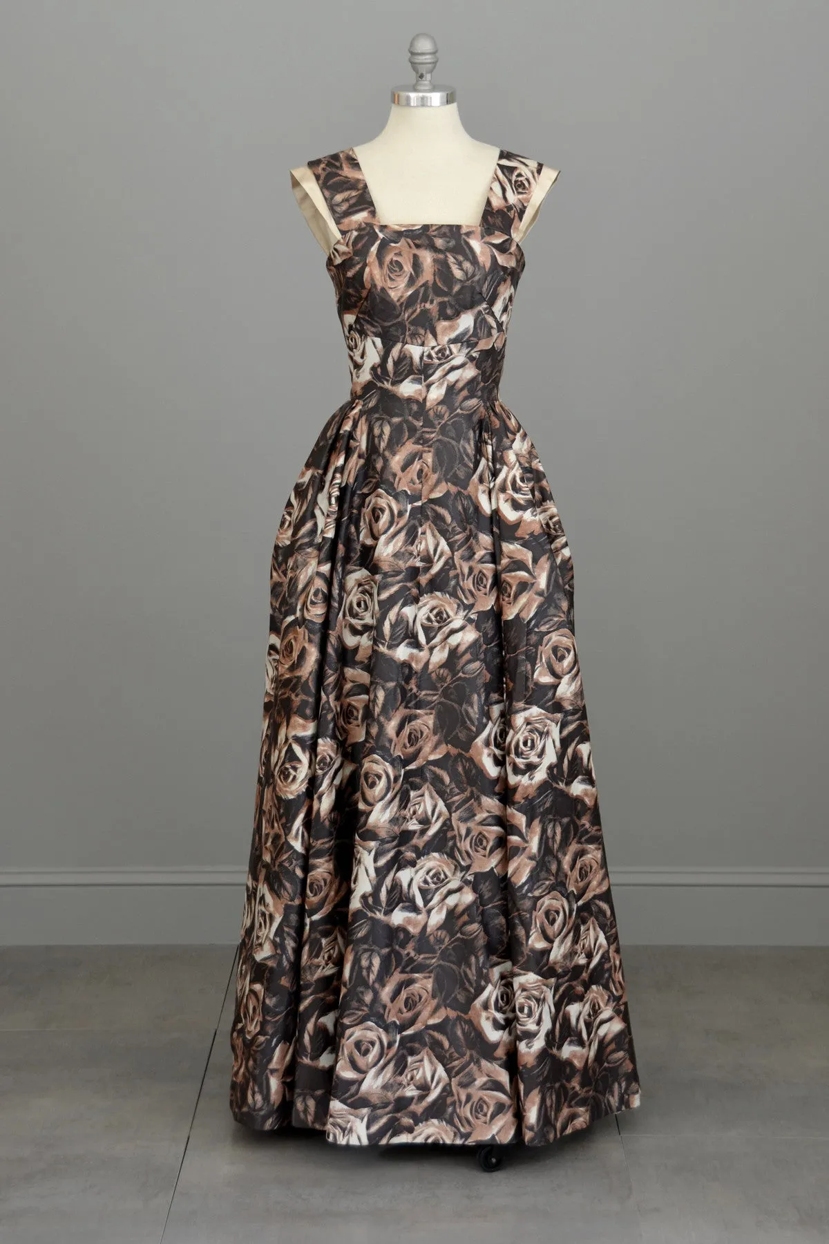 Vintage 1950s Retro Floral Print Evening Gown