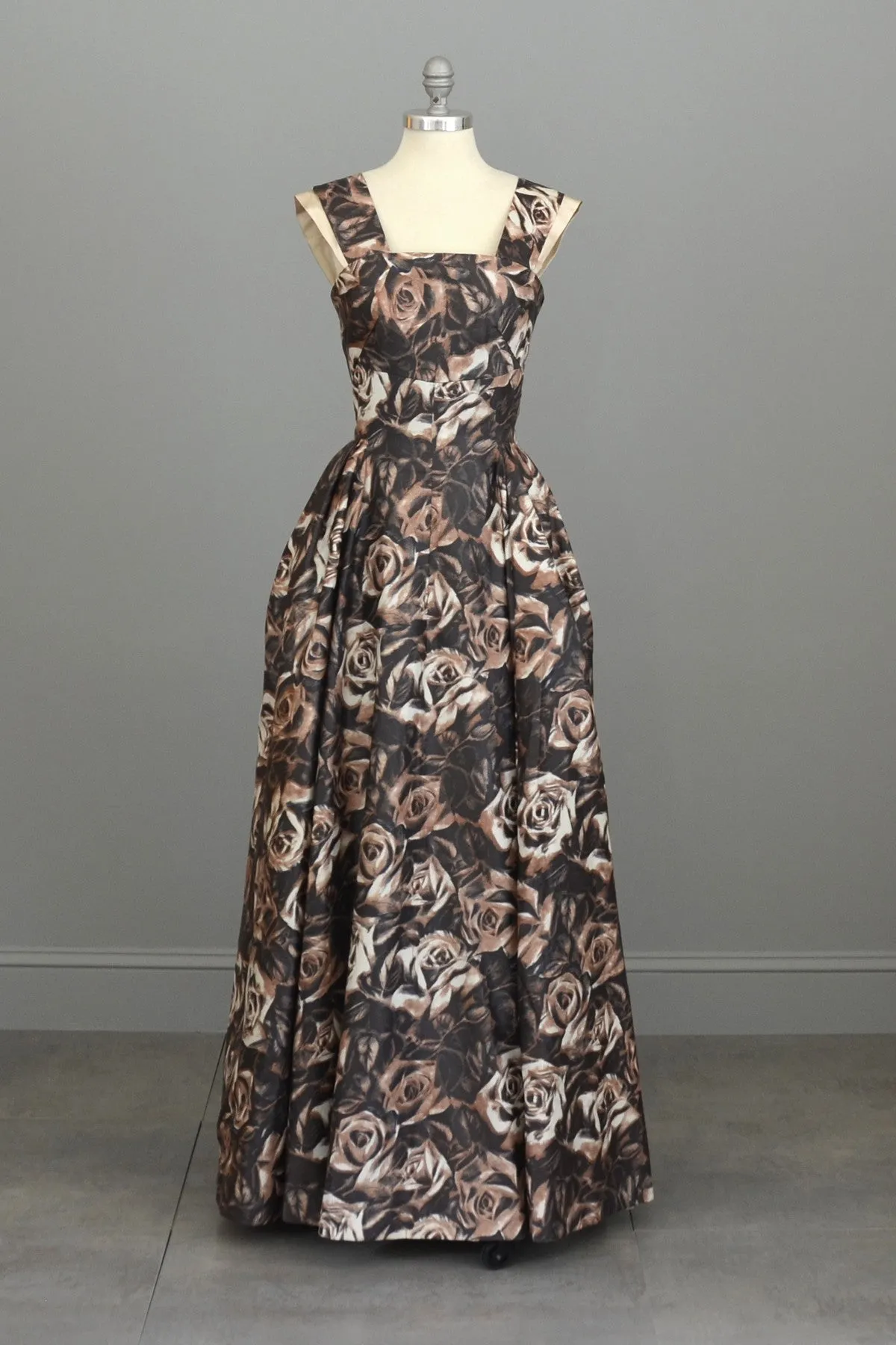 Vintage 1950s Retro Floral Print Evening Gown