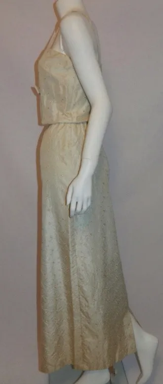 vintage 1960s silk wedding gown 60s ivory eyelet column dress XS