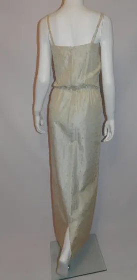 vintage 1960s silk wedding gown 60s ivory eyelet column dress XS