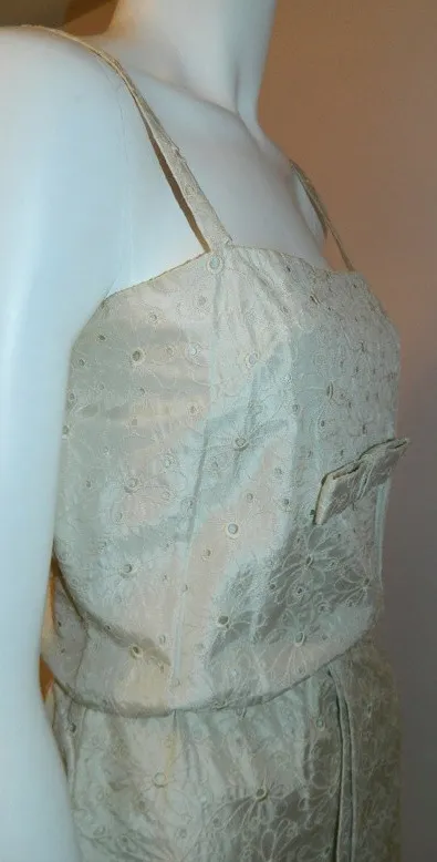 vintage 1960s silk wedding gown 60s ivory eyelet column dress XS