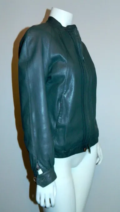 vintage 1980s gray leather jacket Peruzzi Italy moto chic XS S