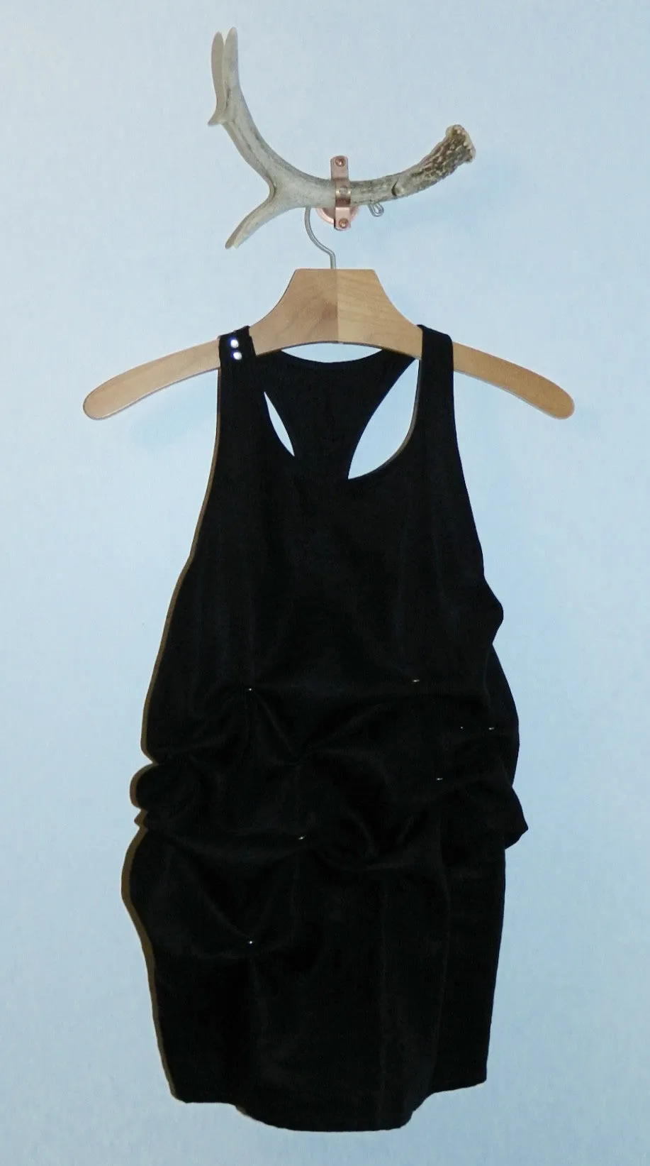 vintage 1990s black mini dress Popy Moreui linen studded racer back tank top French 40 / US XS - S