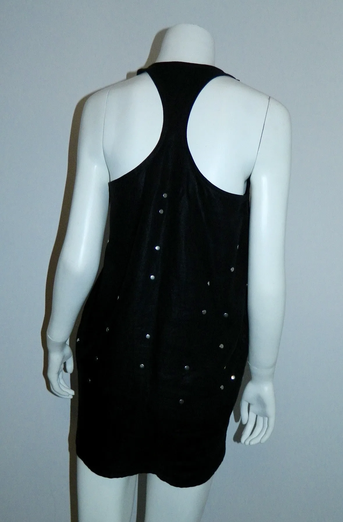 vintage 1990s black mini dress Popy Moreui linen studded racer back tank top French 40 / US XS - S