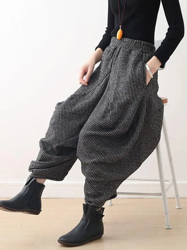 Vintage Knitted Thickening Asymmetric Lantern Wide Leg Pants