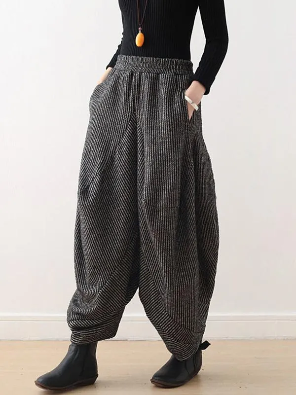 Vintage Knitted Thickening Asymmetric Lantern Wide Leg Pants