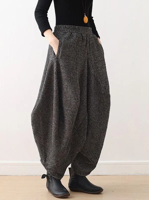 Vintage Knitted Thickening Asymmetric Lantern Wide Leg Pants