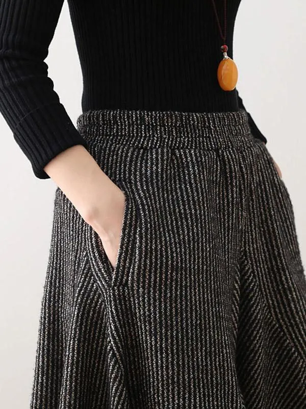 Vintage Knitted Thickening Asymmetric Lantern Wide Leg Pants