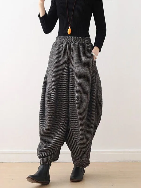 Vintage Knitted Thickening Asymmetric Lantern Wide Leg Pants