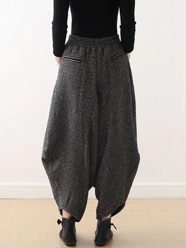 Vintage Knitted Thickening Asymmetric Lantern Wide Leg Pants