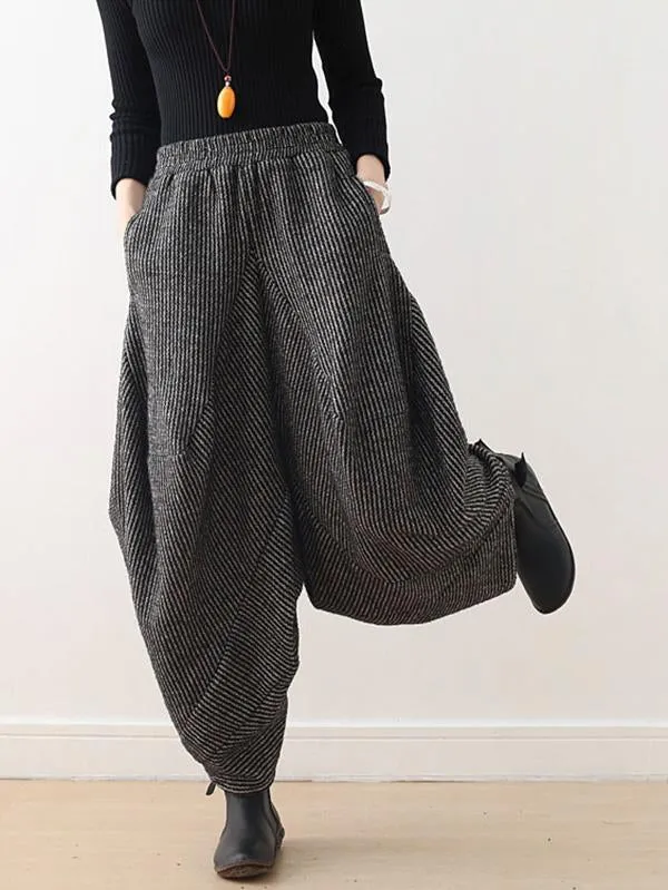 Vintage Knitted Thickening Asymmetric Lantern Wide Leg Pants