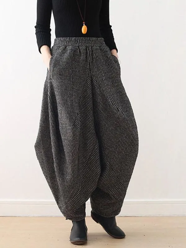 Vintage Knitted Thickening Asymmetric Lantern Wide Leg Pants