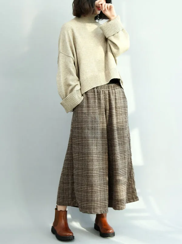 Vintage Loose Wide Leg Checkered Elastic Waist Pants