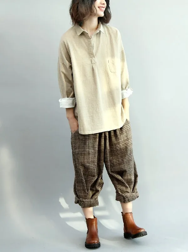 Vintage Loose Wide Leg Checkered Elastic Waist Pants