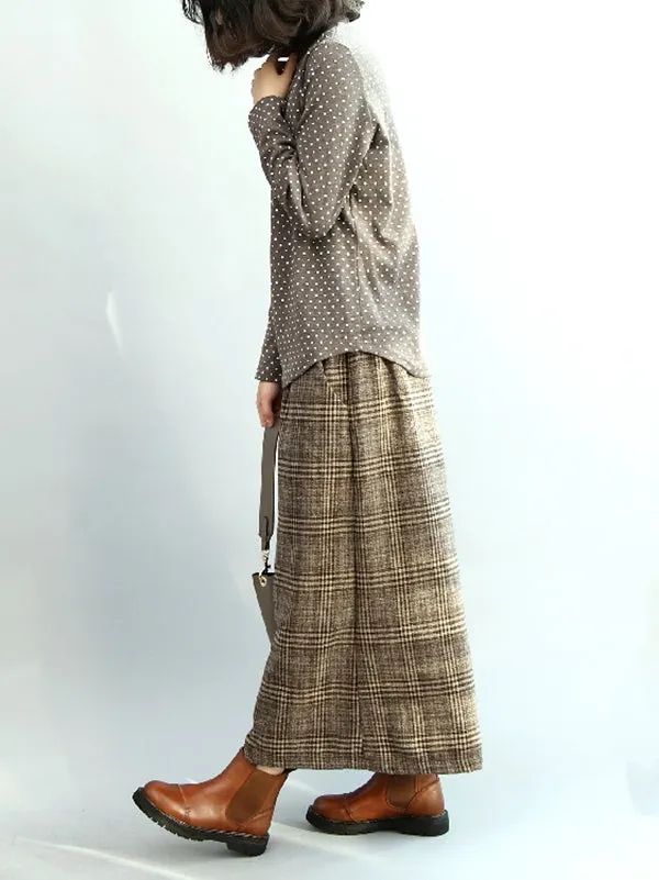 Vintage Loose Wide Leg Checkered Elastic Waist Pants