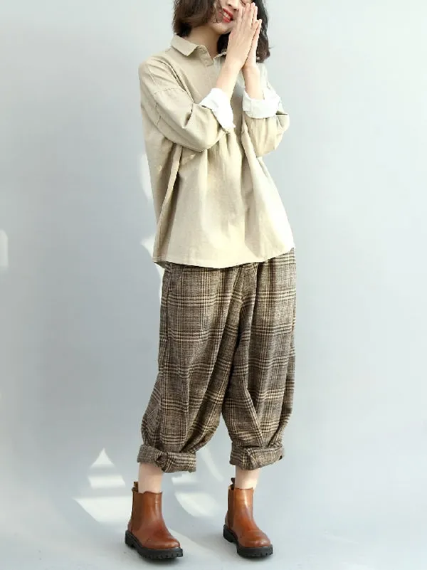 Vintage Loose Wide Leg Checkered Elastic Waist Pants