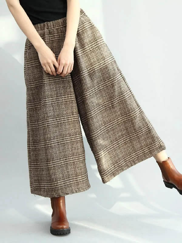 Vintage Loose Wide Leg Checkered Elastic Waist Pants