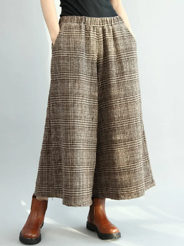 Vintage Loose Wide Leg Checkered Elastic Waist Pants