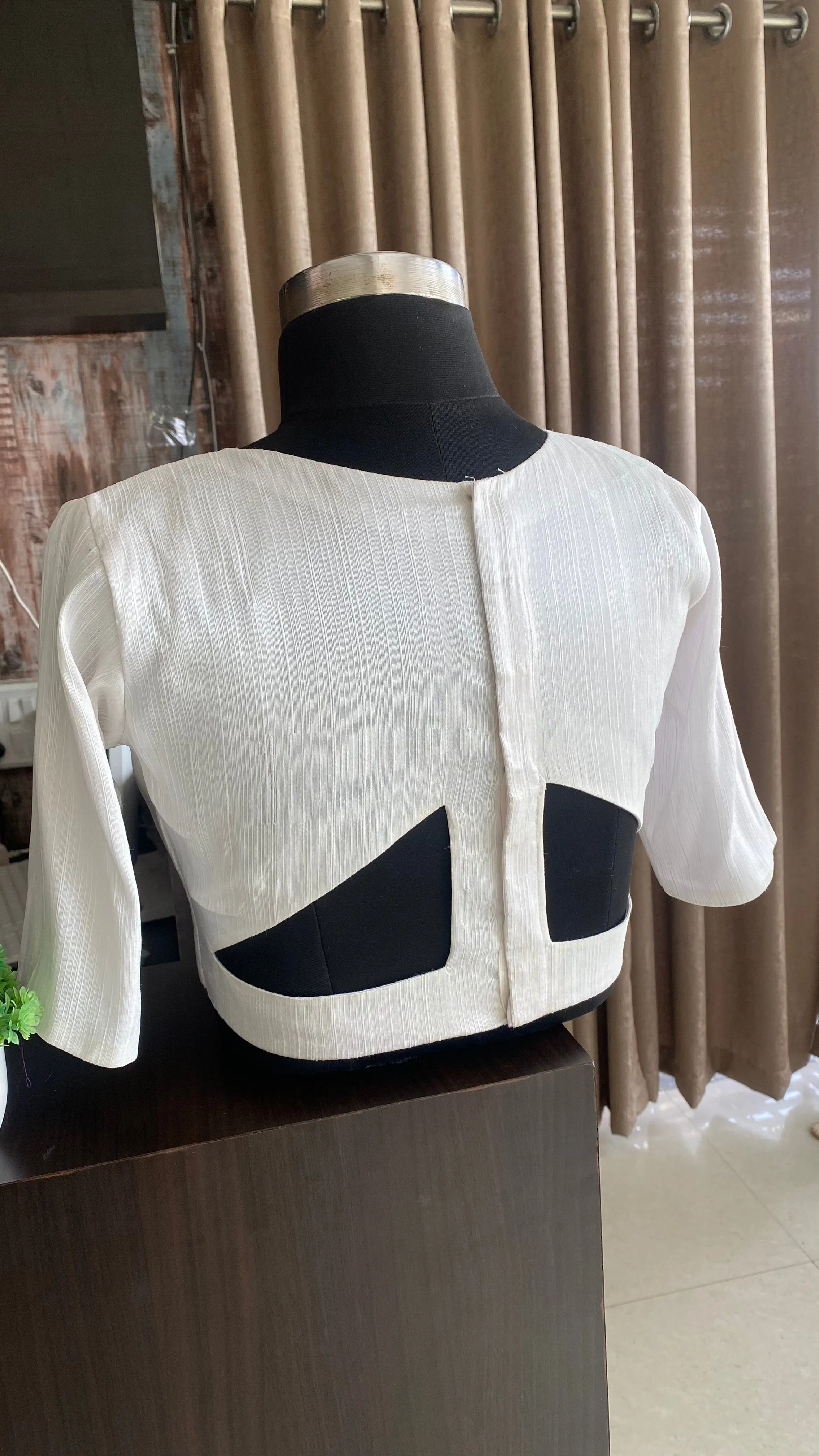 White silk V neck patterned blouse