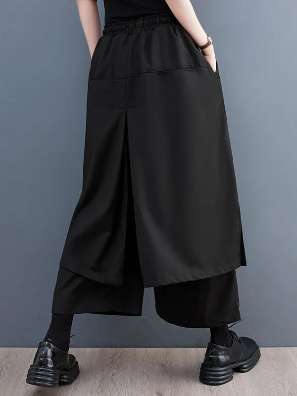 Wide Leg Loose Drawstring Solid Color Casual Pants Bottoms Culotte