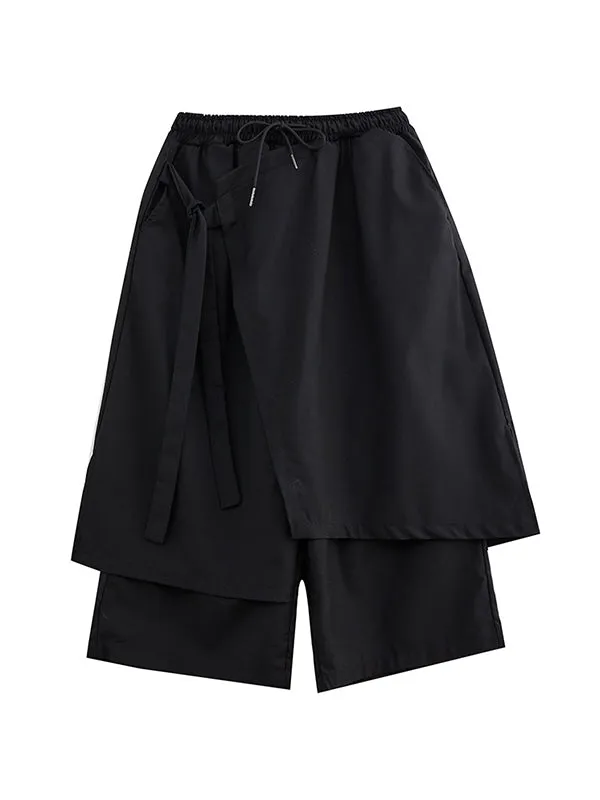 Wide Leg Loose Drawstring Solid Color Casual Pants Bottoms Culotte