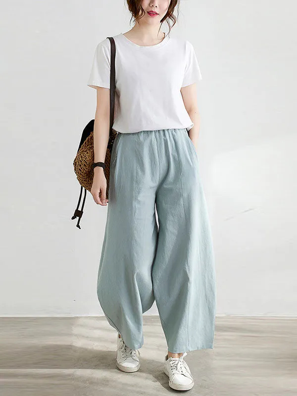 Wide Leg Loose Elasticity Solid Color Casual Pants Bottoms