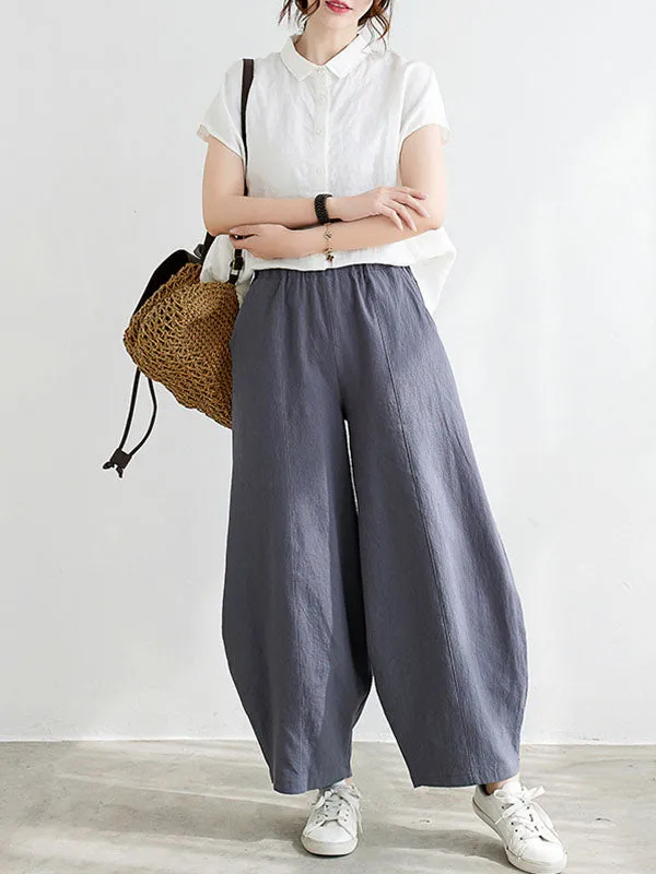 Wide Leg Loose Elasticity Solid Color Casual Pants Bottoms