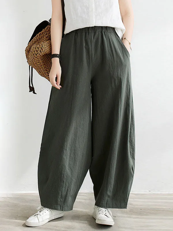 Wide Leg Loose Elasticity Solid Color Casual Pants Bottoms