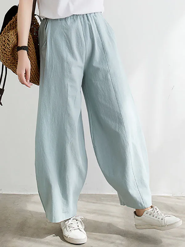 Wide Leg Loose Elasticity Solid Color Casual Pants Bottoms