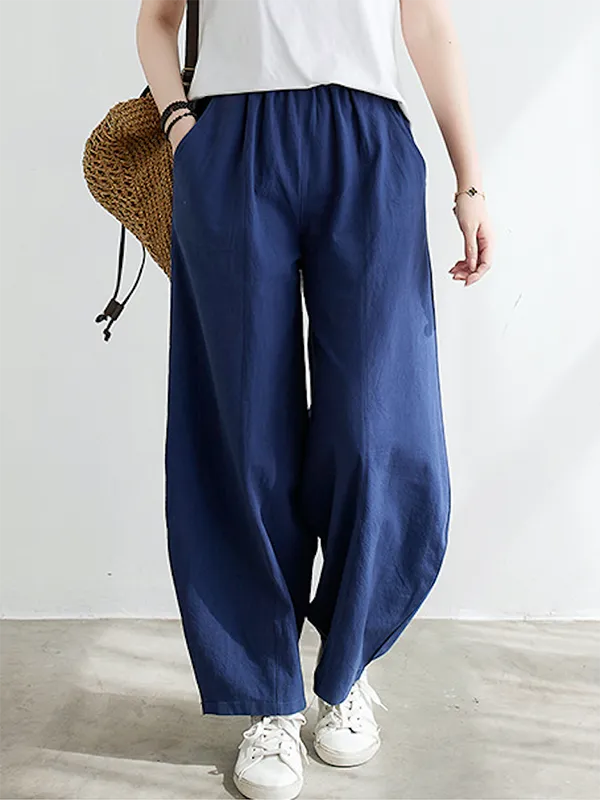 Wide Leg Loose Elasticity Solid Color Casual Pants Bottoms