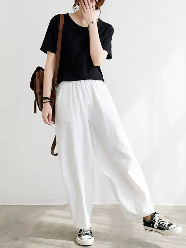 Wide Leg Loose Elasticity Solid Color Casual Pants Bottoms