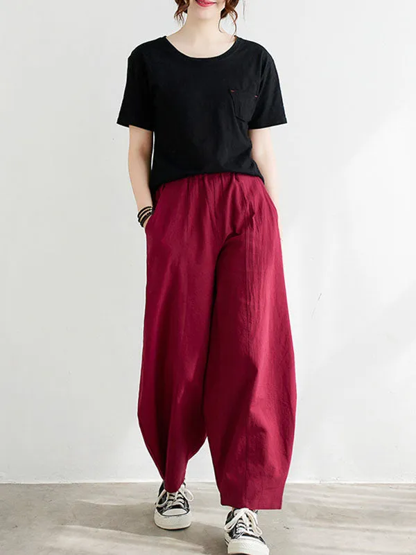 Wide Leg Loose Elasticity Solid Color Casual Pants Bottoms