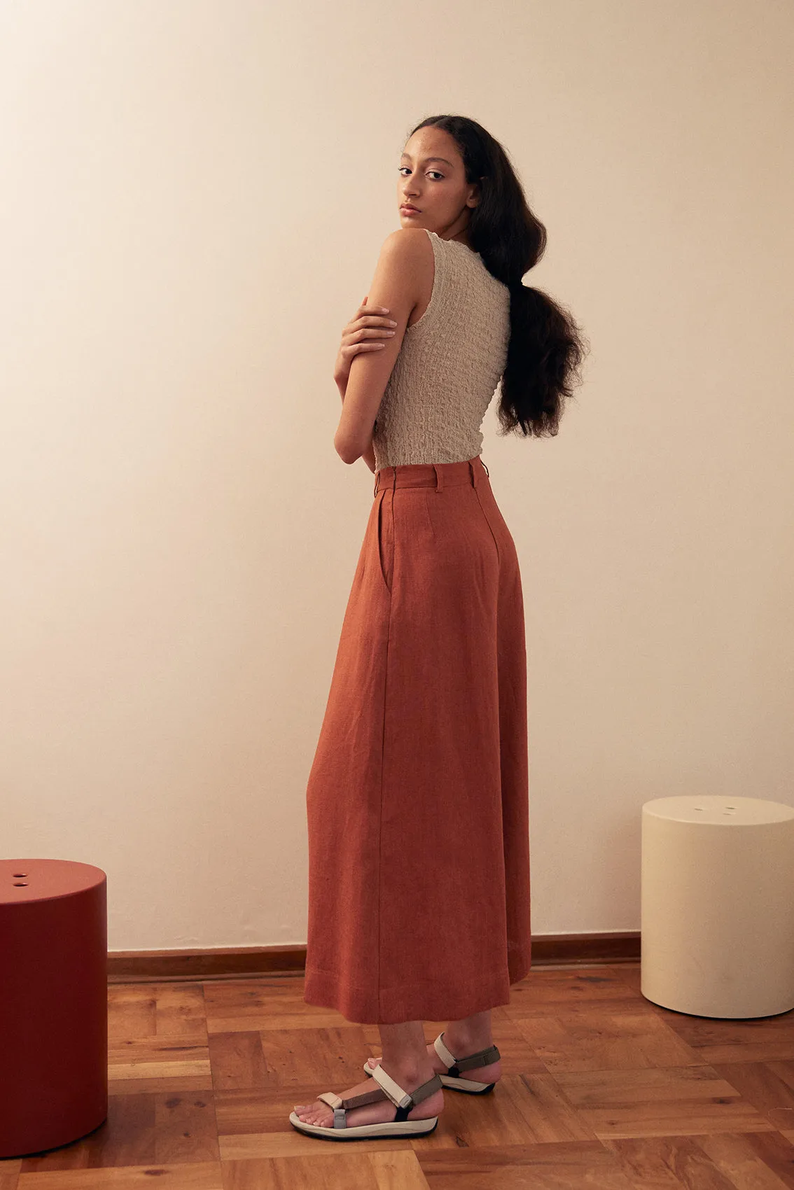 Wide Leg Pant Linen - Ladrillo