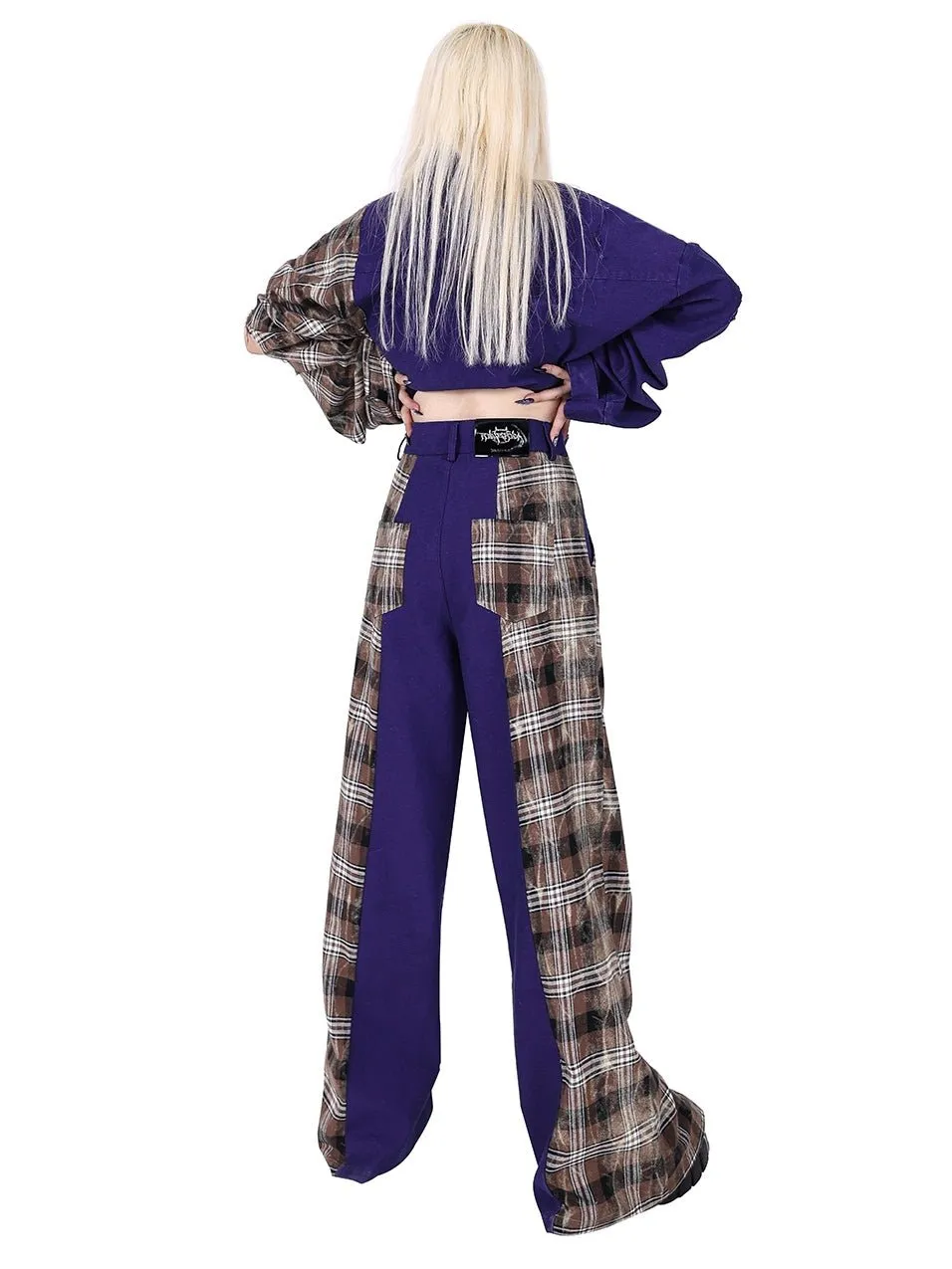 Zipper Stitching Plaid Wide-leg Pants【s0000000374】